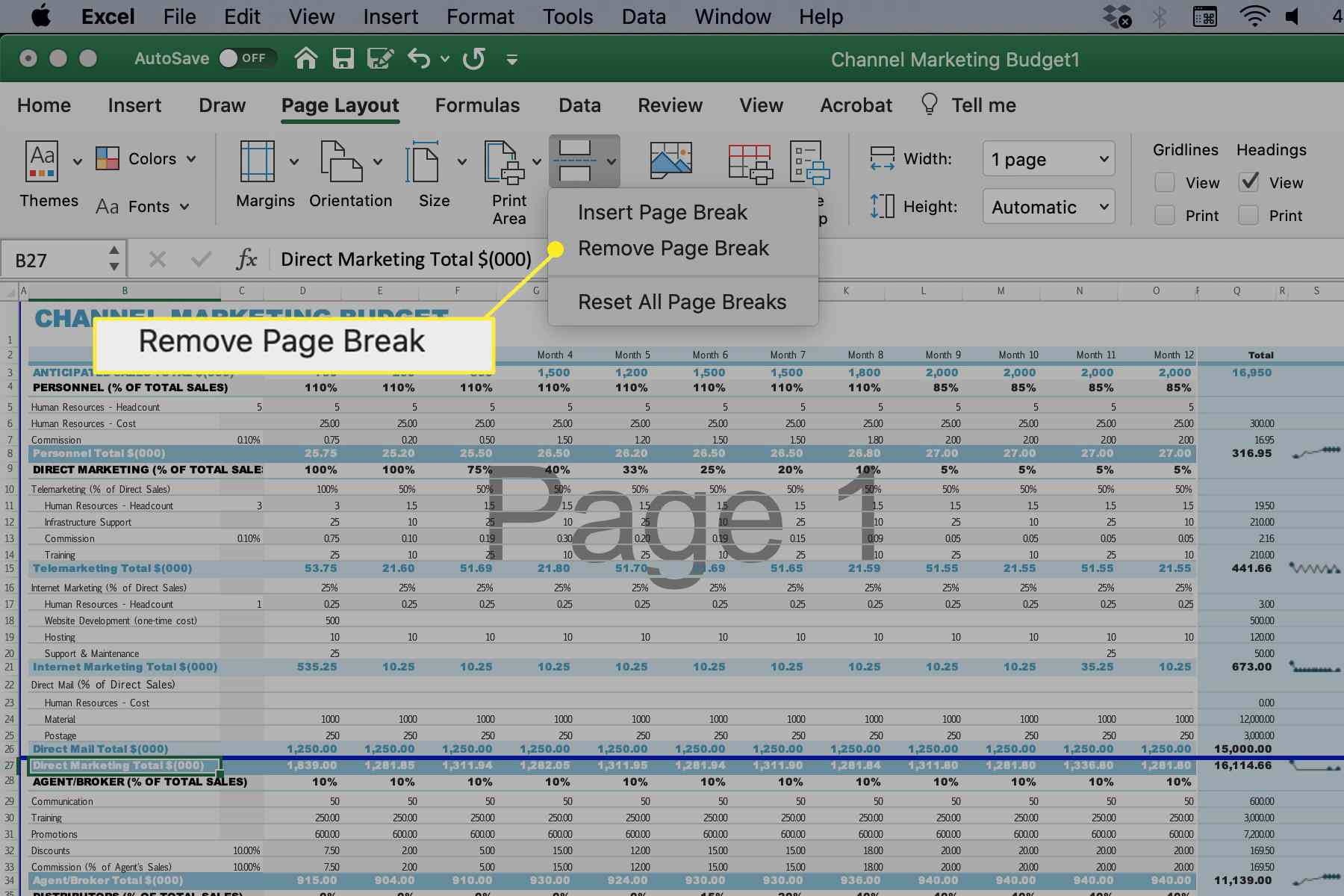 excel for mac page breaks